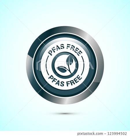PFAS free icon design illustration, PFAS free label, badge. Proper nutrition. Button design  123994502