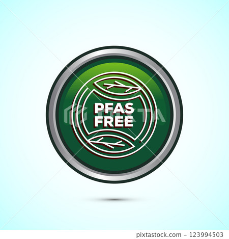 PFAS free icon design illustration, PFAS free label, badge. Proper nutrition. Button design  123994503