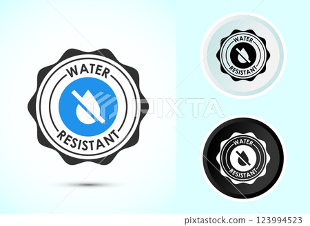 Water resistant icon design illustration, Waterproof sign, liquid proof protection. Color black and white 123994523