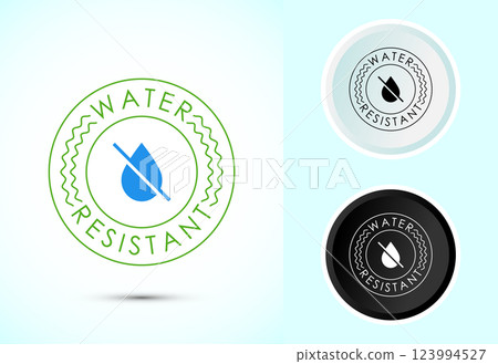 Water resistant icon design illustration, Waterproof sign, liquid proof protection. Color black and white 123994527