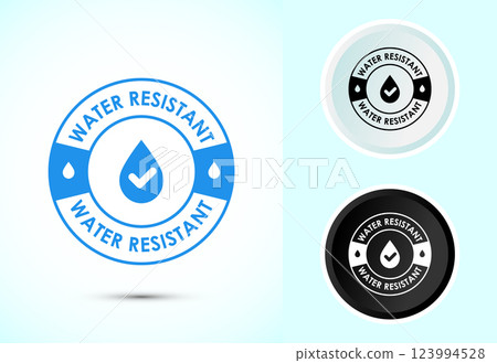 Water resistant icon design illustration, Waterproof sign, liquid proof protection. Color black and white Water resistant icon design illustration, Waterproof sign, liquid proof protection. Color black and white 123994528