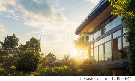 Eco-friendly building in harmony with the environment 123994644