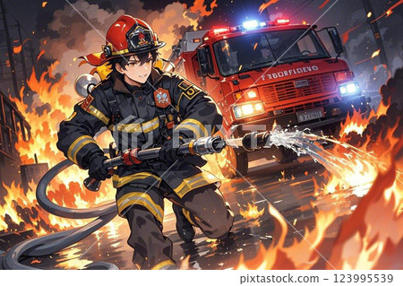 Young man doing firefighting_1 123995539