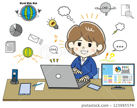 Women working comfortably in DX and ABW workplace environments 123995574