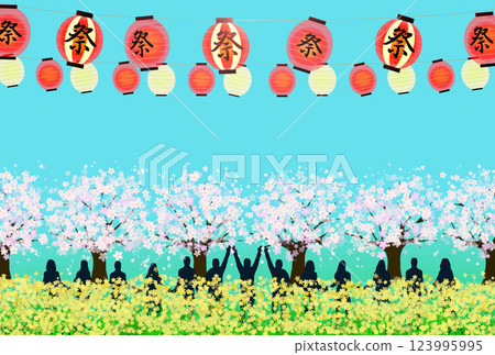 櫻花節、賞櫻、油菜花、櫻花樹和櫻花人 123995995