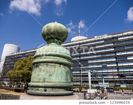 Edo period balustrade and engraved characters on the railing of Hirakawa Bridge at the site of Edo Castle 123996039