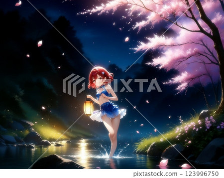 櫻花盛開的神秘夜晚 123996750