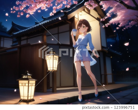櫻花盛開的神秘夜晚 123996751