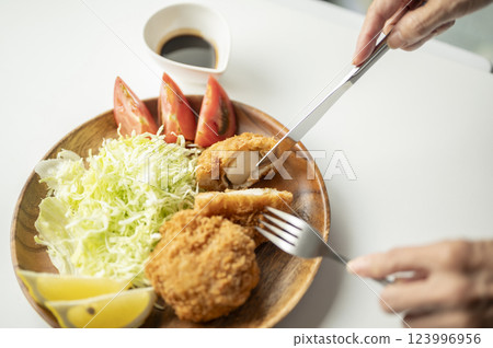 scallop fry fork and knife scallop fry fork and knife 123996956
