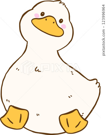 Cute Cartoon White Duck Front Sitting Hand Drawn Doodle 123996964