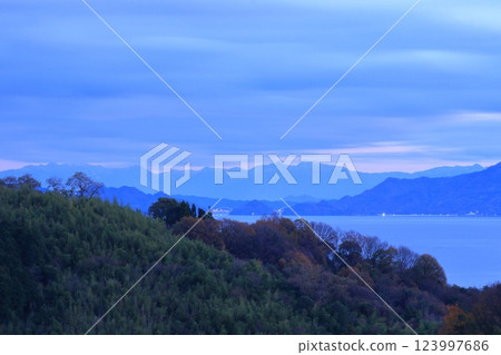 View of Tobishima Kaido towards Shikoku from Yasuura Town (Kure City, Hiroshima Prefecture) 123997686