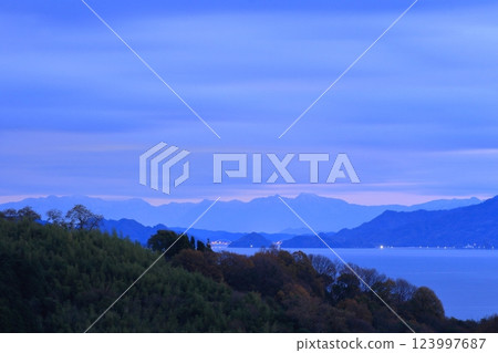 View of Tobishima Kaido towards Shikoku from Yasuura Town (Kure City, Hiroshima Prefecture) 123997687