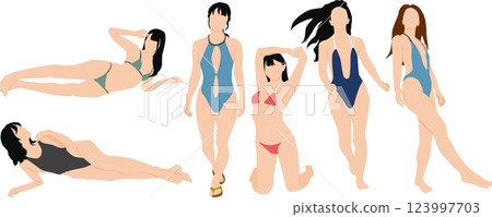 穿著泳衣擺姿勢的女人的插圖集 穿著泳衣擺姿勢的女人的插圖集 123997703