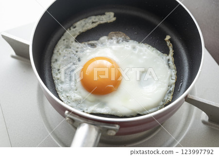 fried egg in frying pan 123997792