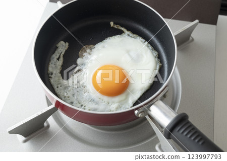 fried egg in frying pan fried egg in frying pan 123997793