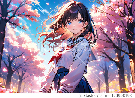 Smiling girl among cherry blossoms Smiling girl among cherry blossoms 123998198