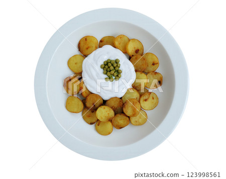 Potato Chaat A spicy, tangy Indian street food made with crispy fried potatoes, topped with yogurt, tamarind chutney, and chickpeas. Potato Chaat A spicy, tangy Indian street food made with crispy fried potatoes, topped with yogurt, tamarind chutney, and chickpeas. 123998561