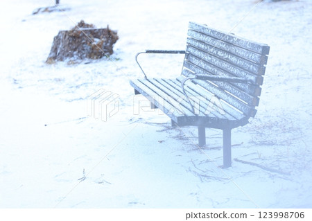 埋在雪中的長凳 埋在雪中的長凳 123998706