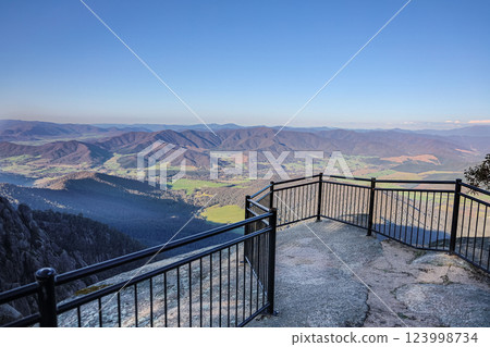 Scenic alpine outback view from Bents Lookout points at Mount Buffalo National park, Victoria Australia Scenic alpine outback view from Bents Lookout points at Mount Buffalo National park, Victoria Australia 123998734