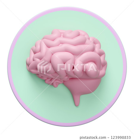 3d pink brain icon isolated 3d illustration render 123998833