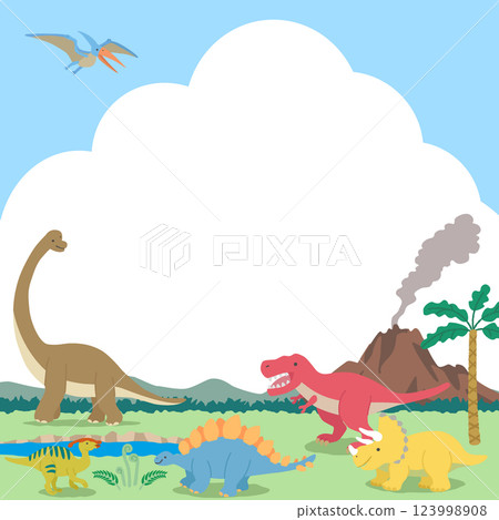Dinosaur era scene frame square Dinosaur era scene frame square 123998908
