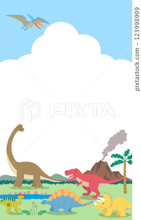 恐龍時代場景框架，垂直 123998909