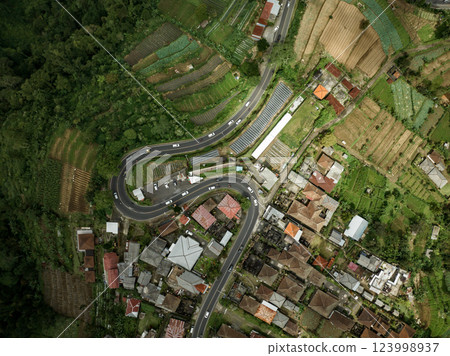Mountain road between Bedugul in the Highlands of Bali in Indonesia, Southeast Asia 123998937