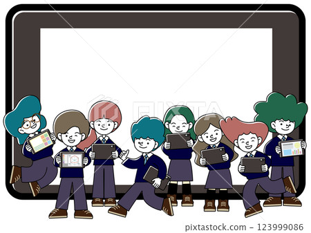 Vector illustration of ICT education where students are learning on tablets Vector illustration of ICT education where students are learning on tablets 123999086