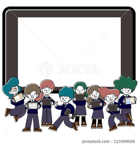 Vector illustration of ICT education where students are learning on tablets 123999089