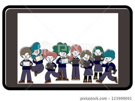 Vector illustration of ICT education where students are learning on tablets Vector illustration of ICT education where students are learning on tablets 123999091