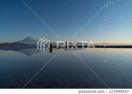 Beautiful Mt. Fuji reflected in a puddle 123999097