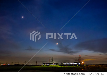 A four-car E217 train running alongside hydrangeas as night falls A four-car E217 train running alongside hydrangeas as night falls 123999162