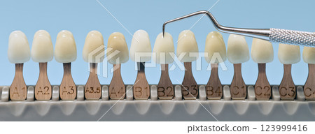 Tooth shade guide with dental scaler tool Tooth shade guide with dental scaler tool 123999416