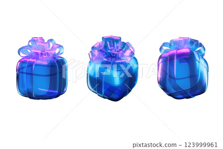 Gift box with dark neon light effect, 3d 123999961