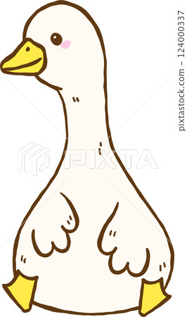 Cute Silly Goose Sitting Cartoon Hand Drawn Doodle 124000337