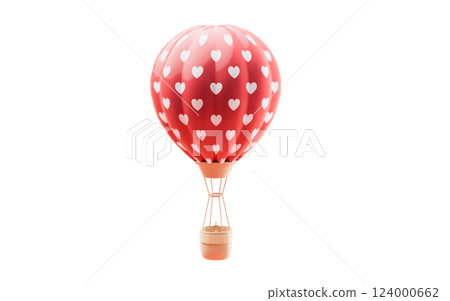 Hot air balloon and love heart shape, 3d Hot air balloon and love heart shape, 3d 124000662