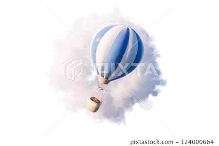 Hot air balloon with cartoon style, 3d rendering. Hot air balloon with cartoon style, 3d rendering. 124000664