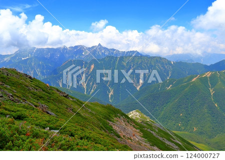 View of the Northern Alps in summer from Mount Jonen 124000727