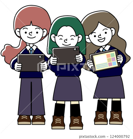 學生享受平板電腦學習的向量插圖 124000792