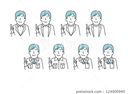 Illustration material: Simple line drawing of a man in his 40s or 50s wearing a jacket, work clothes, and white coat Illustration material: Simple line drawing of a man in his 40s or 50s wearing a jacket, work clothes, and white coat 124000940