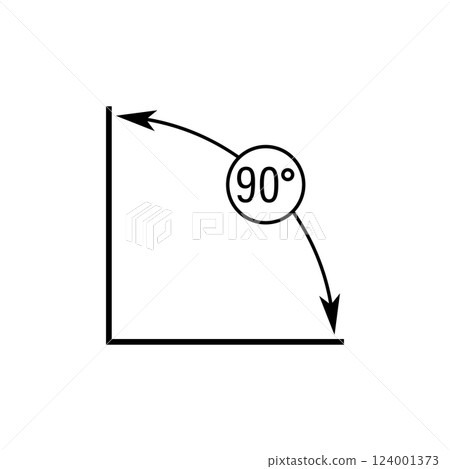 90 degrees angle vector icon. Right angle symbol with arrow. Isolated illustration on white background. 90 degrees angle vector icon. Right angle symbol with arrow. Isolated illustration on white background. 124001373