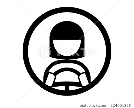 一個人握著汽車方向盤的圓形簡單單色插圖圖標 一個人握著汽車方向盤的圓形簡單單色插圖圖標 124001838