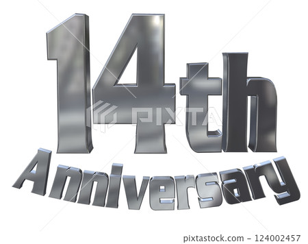 3DCG 字母“14 週年/14 週年紀念閃光”銀色，銀色 124002457