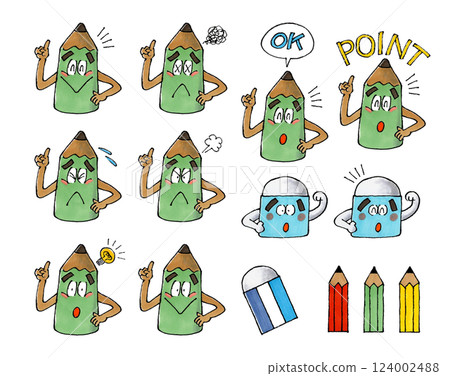 鉛筆和橡皮擦字符集 124002488