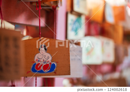 Japanese plaque Ema, mom and baby paint, Sumiyoshi shrine, Osaka 124002618