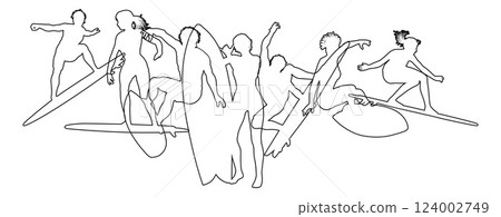 Surfer Surfboard Surfers Male Female Silhouettes Surfer Surfboard Surfers Male Female Silhouettes 124002749