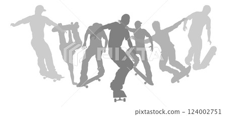 Skateboarder Skateboarding Silhouette People Set 124002751