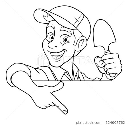 Gardener Garden Trowel Cartoon Handyman Man Mascot Gardener Garden Trowel Cartoon Handyman Man Mascot 124002762