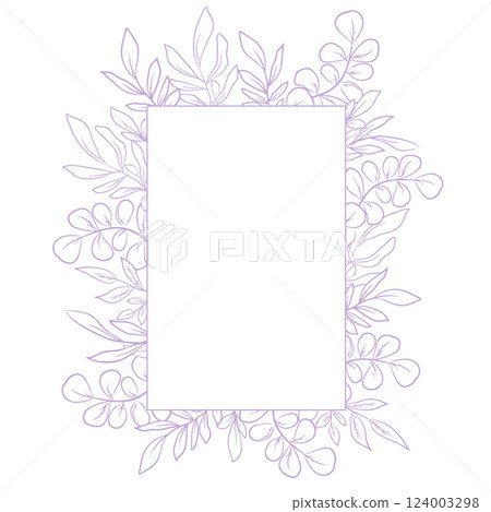 Violet pastel floral frame for wedding or greeting card, hand drawn eucalyptus leaves Violet pastel floral frame for wedding or greeting card, hand drawn eucalyptus leaves 124003298