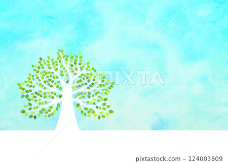 水彩風格:藍天與大樹 水彩風格:藍天與大樹 124003809
